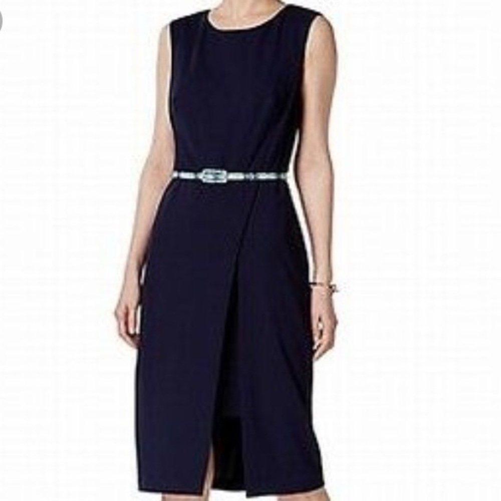 Connected Apparel Womens Belted Sheath Party Dress